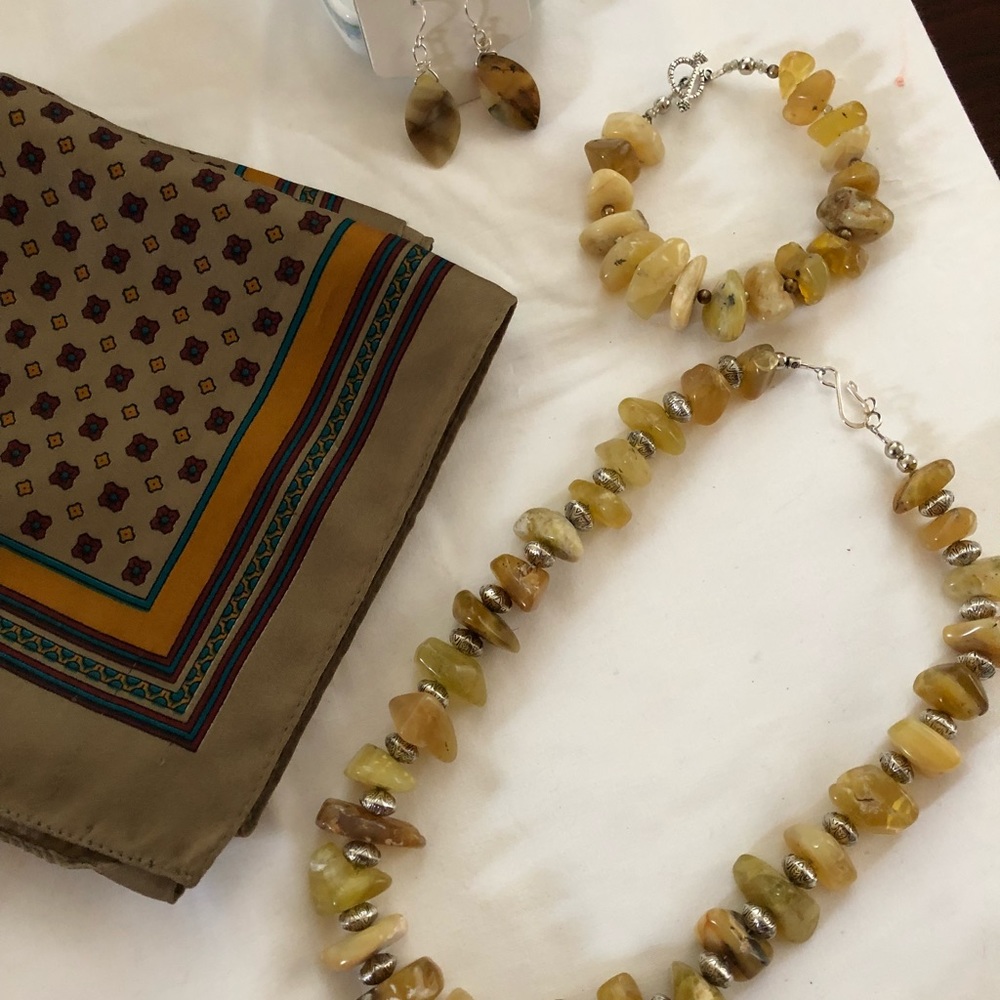 Handmade jewelry set with silk scarf